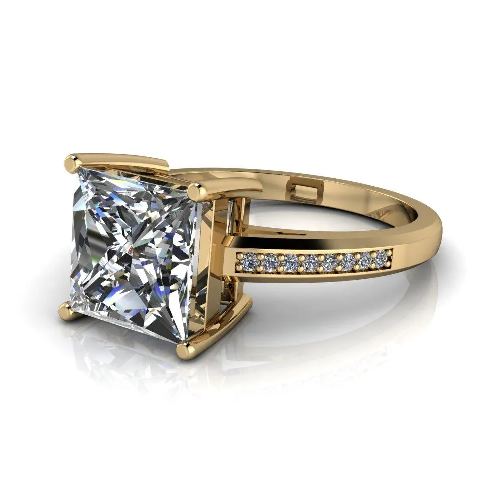 Wyatt Princess/Square Moissanite Diamond Channel Under Bezel Cathedral Ring
