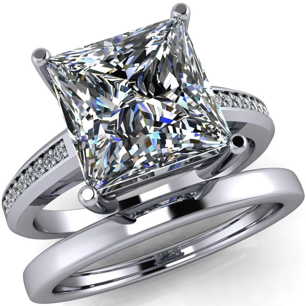 Wyatt Princess/Square Moissanite Diamond Channel Under Bezel Cathedral Ring