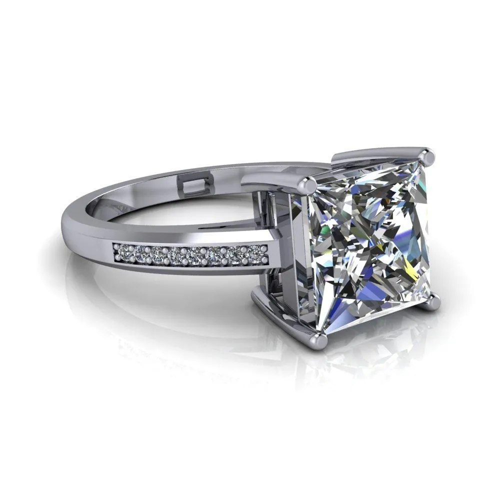 Wyatt Princess/Square Moissanite Diamond Channel Under Bezel Cathedral Ring