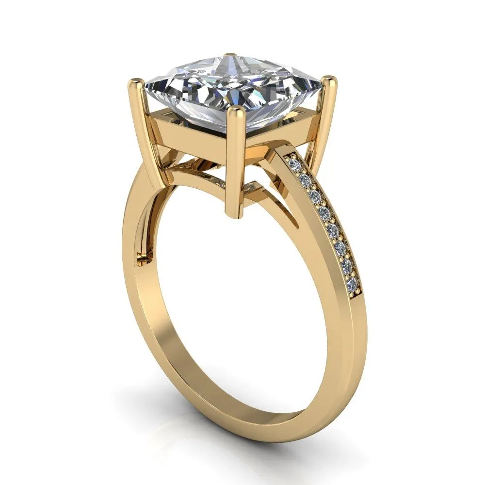 Wyatt Princess/Square Moissanite Diamond Channel Under Bezel Cathedral Ring