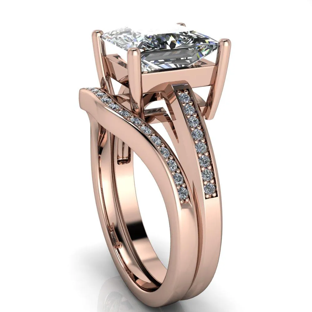 Wyatt Princess/Square Moissanite Diamond Channel Under Bezel Cathedral Ring