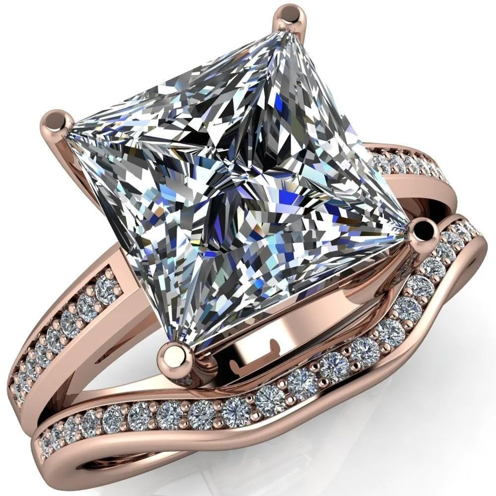 Wyatt Princess/Square Moissanite Diamond Channel Under Bezel Cathedral Ring