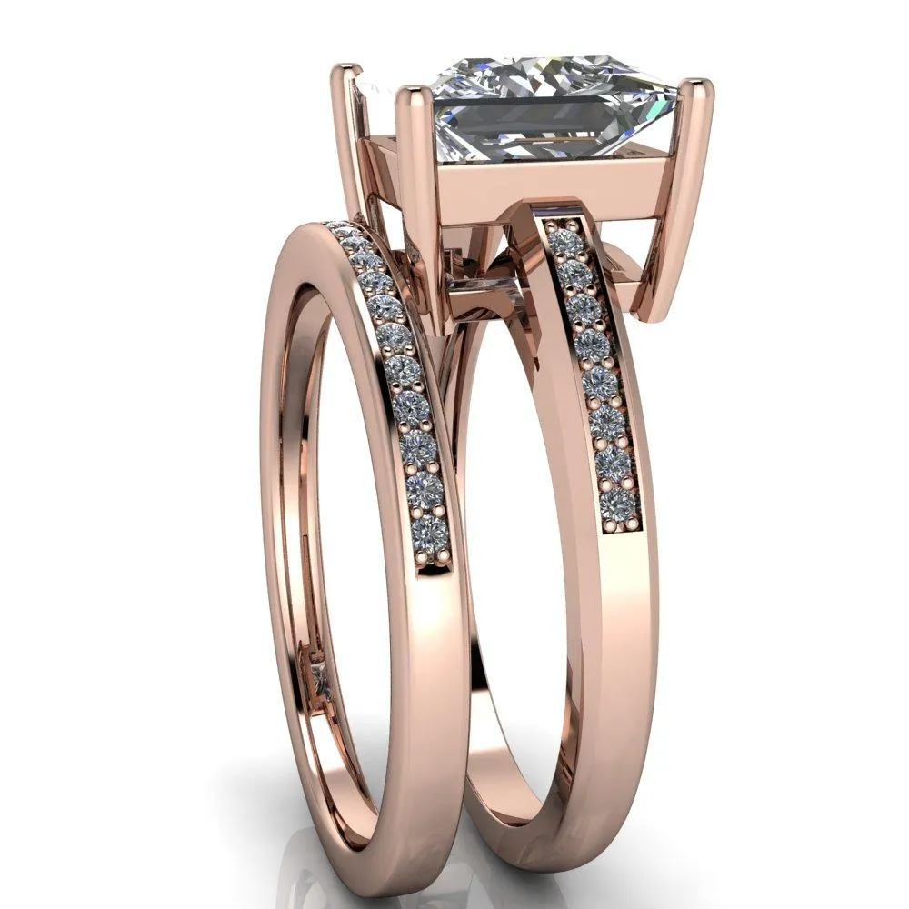 Wyatt Princess/Square Moissanite Diamond Channel Under Bezel Cathedral Ring
