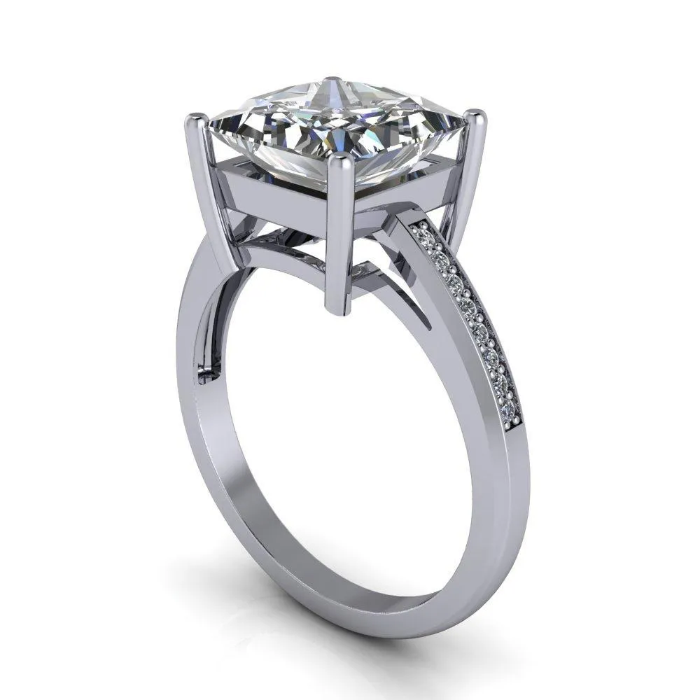 Wyatt Princess/Square Moissanite Diamond Channel Under Bezel Cathedral Ring