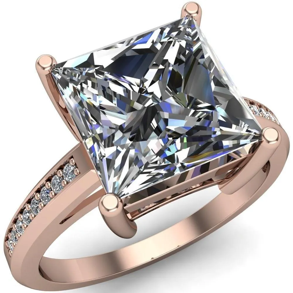 Wyatt Princess/Square Moissanite Diamond Channel Under Bezel Cathedral Ring
