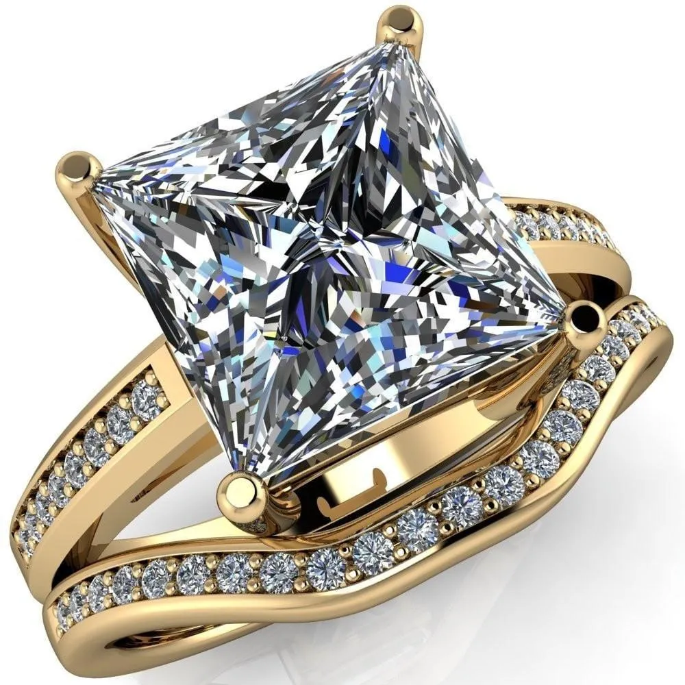 Wyatt Princess/Square Moissanite Diamond Channel Under Bezel Cathedral Ring