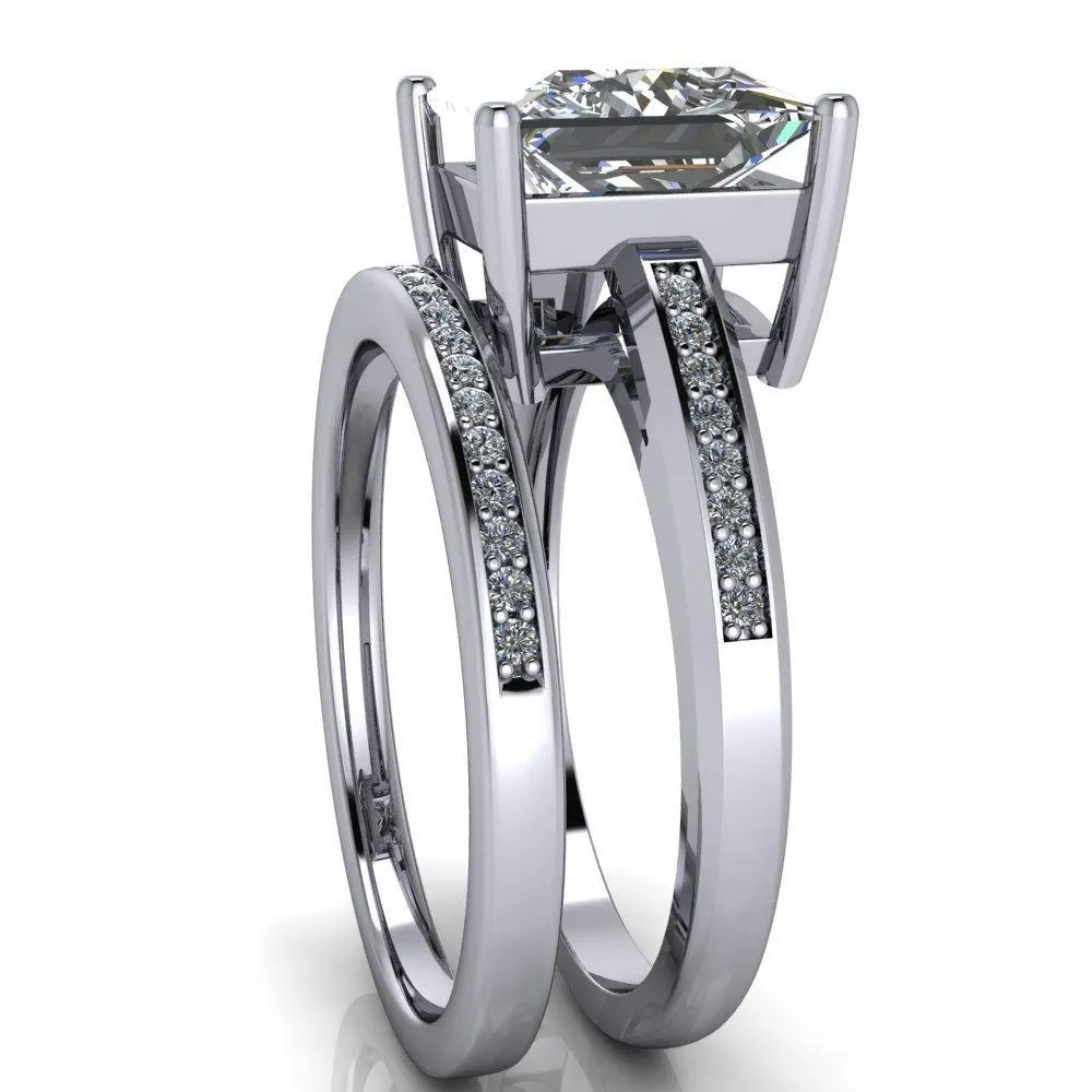 Wyatt Princess/Square Moissanite Diamond Channel Under Bezel Cathedral Ring