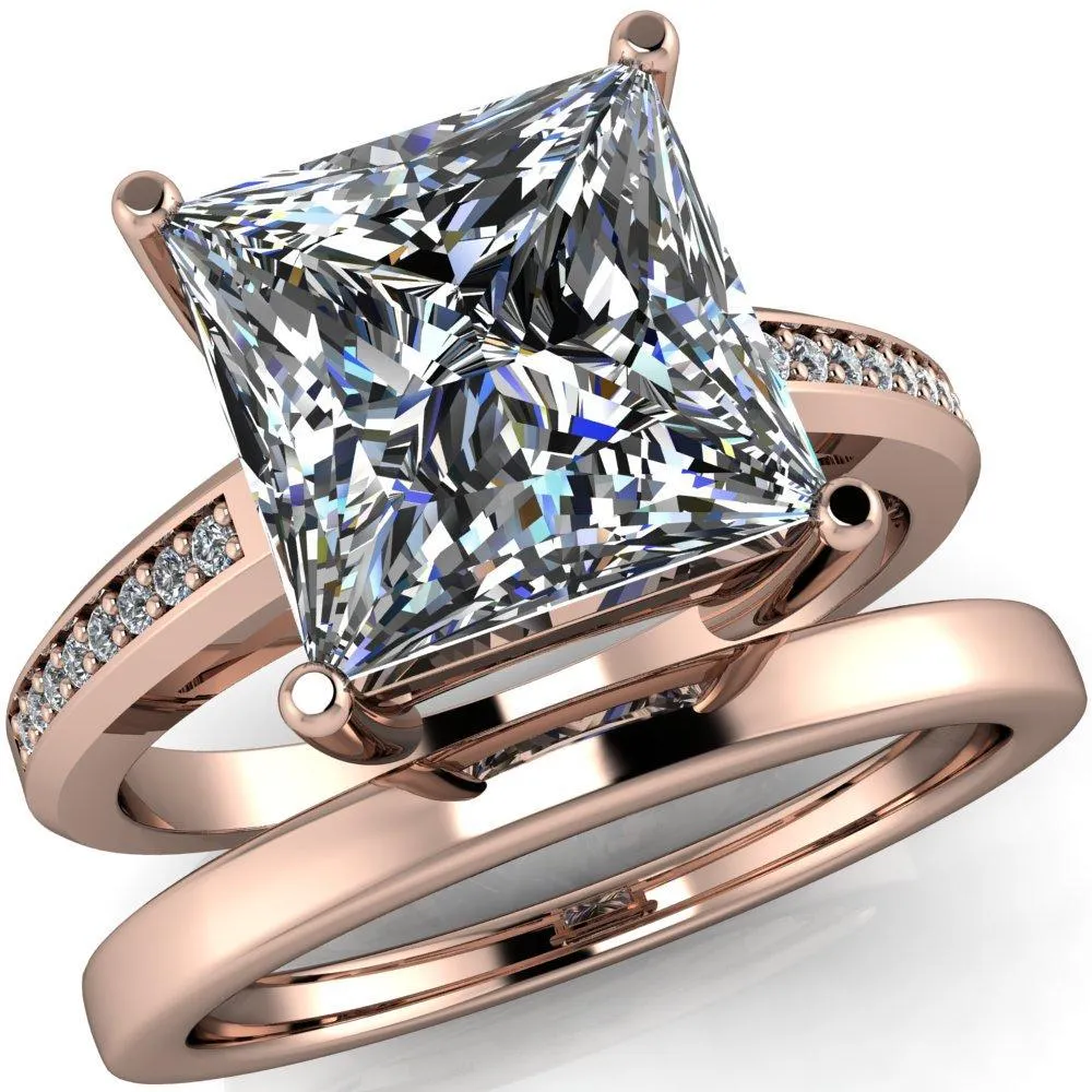 Wyatt Princess/Square Moissanite Diamond Channel Under Bezel Cathedral Ring