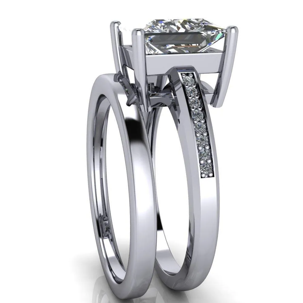 Wyatt Princess/Square Moissanite Diamond Channel Under Bezel Cathedral Ring
