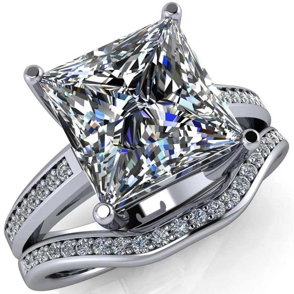 Wyatt Princess/Square Moissanite Diamond Channel Under Bezel Cathedral Ring