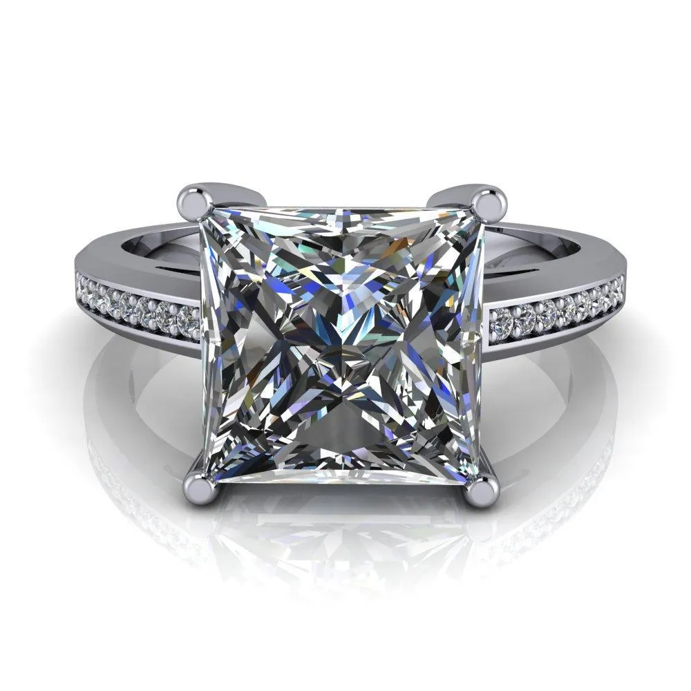 Wyatt Princess/Square Moissanite Diamond Channel Under Bezel Cathedral Ring