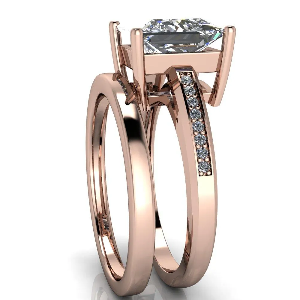 Wyatt Princess/Square Moissanite Diamond Channel Under Bezel Cathedral Ring