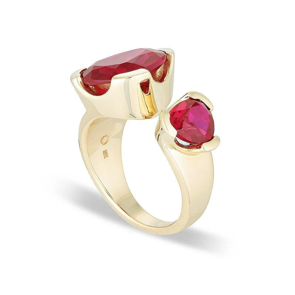 Yellow Gold Everyday Gemstone Duet Ring - Ruby Red Corundum