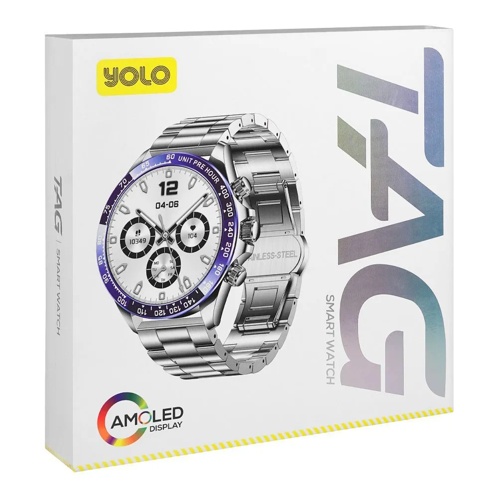 Yolo 1.43" Amoled Display Tag Smart Watch, IP67 Water Resistance, Silver