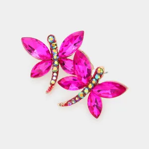 Young Girls Fuchsia Butterfly Crystal Earrings | Little Girls Earrings |  605247