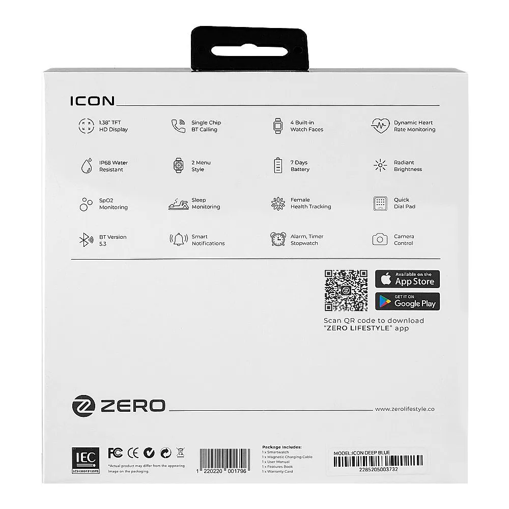 Zero 1.38" TFT HD Display Smart Watch, IP68 Water Resistant, Space Blue