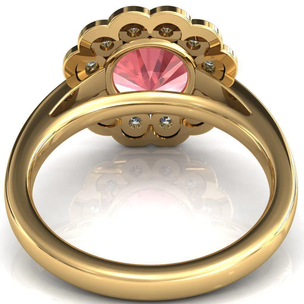 Zinnia Round Padparadscha Sapphire 6 Prongs Milgrain Halo Accent Diamonds Ring