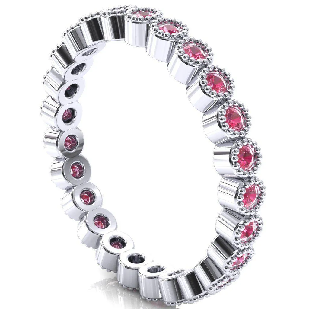 Zinnia Round Pink Sapphire 6 Prongs Milgrain Halo Accent Diamonds Ring