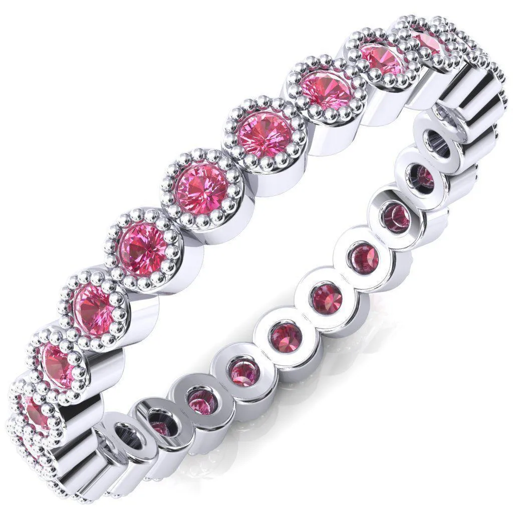 Zinnia Round Pink Sapphire 6 Prongs Milgrain Halo Accent Diamonds Ring