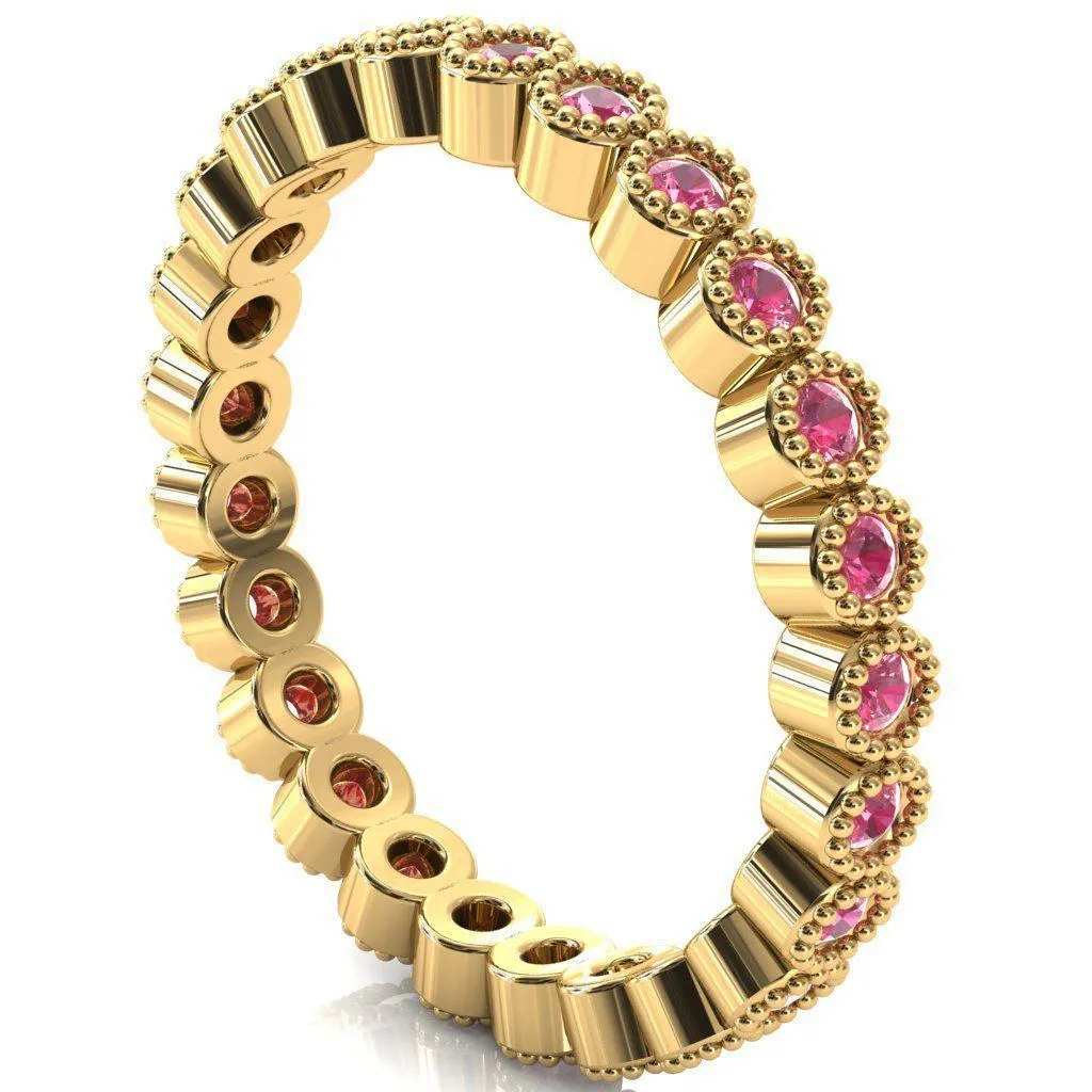 Zinnia Round Pink Sapphire 6 Prongs Milgrain Halo Accent Diamonds Ring