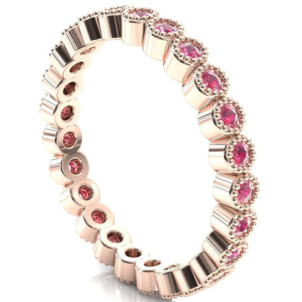 Zinnia Round Pink Sapphire 6 Prongs Milgrain Halo Accent Diamonds Ring