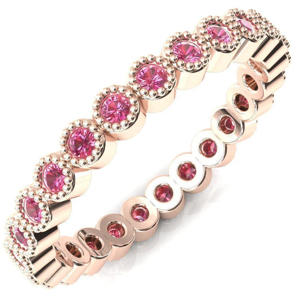 Zinnia Round Pink Sapphire 6 Prongs Milgrain Halo Accent Diamonds Ring
