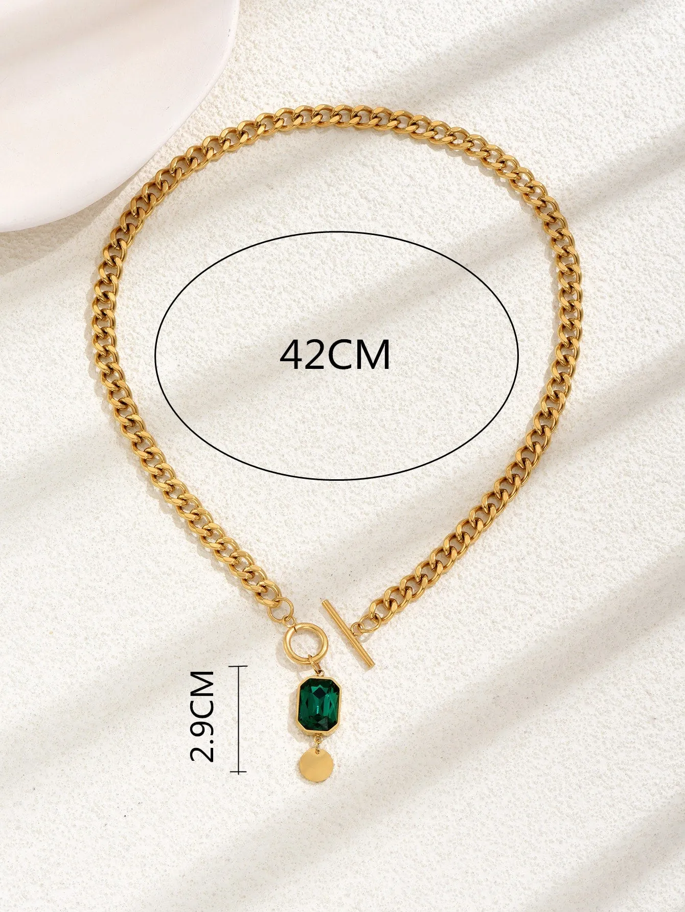 Zircon & Disc Charm OT Buckle Necklace - Gold