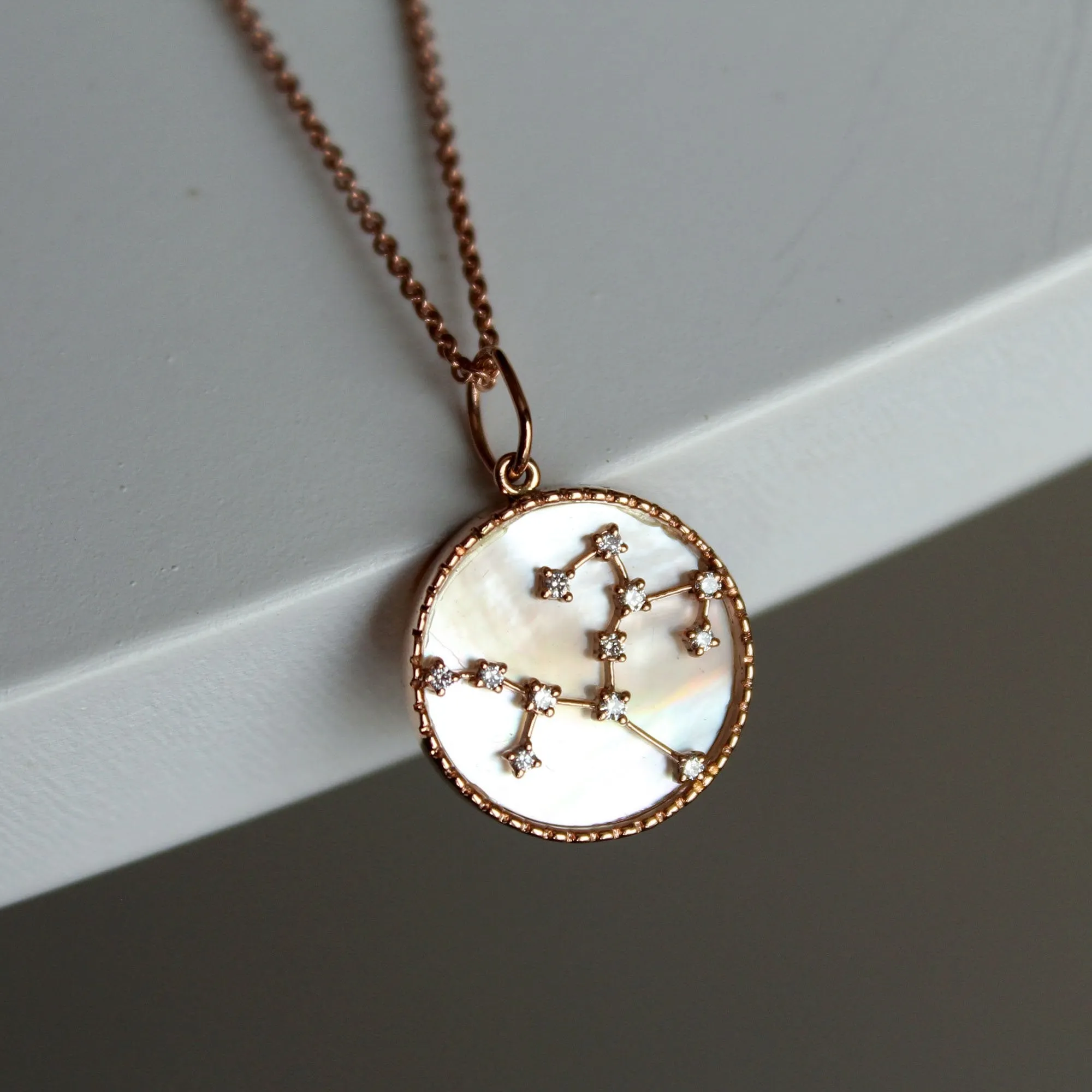 Zodiac Constellation Diamond and MOP Necklace in 14K Gold
