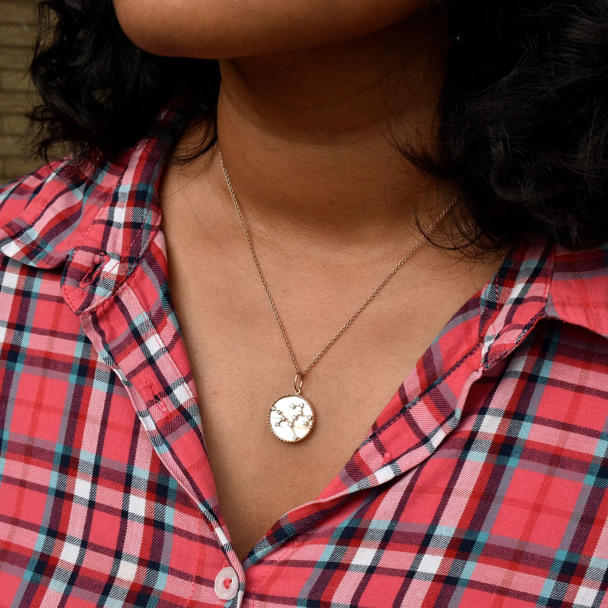 Zodiac Constellation Diamond and MOP Necklace in 14K Gold