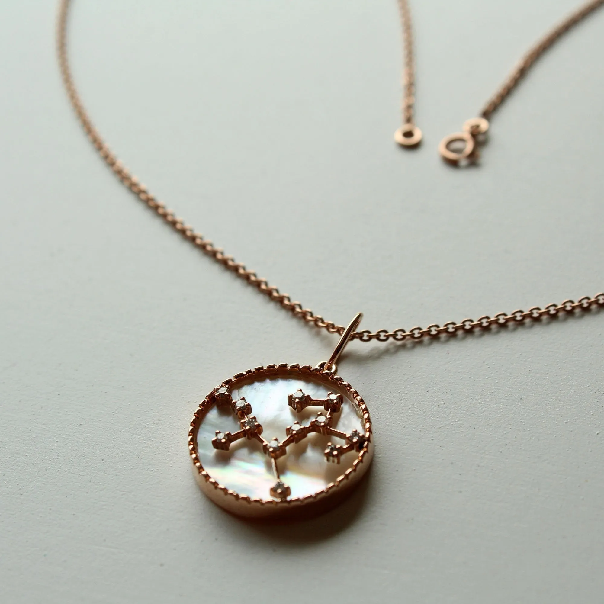 Zodiac Constellation Diamond and MOP Necklace in 14K Gold