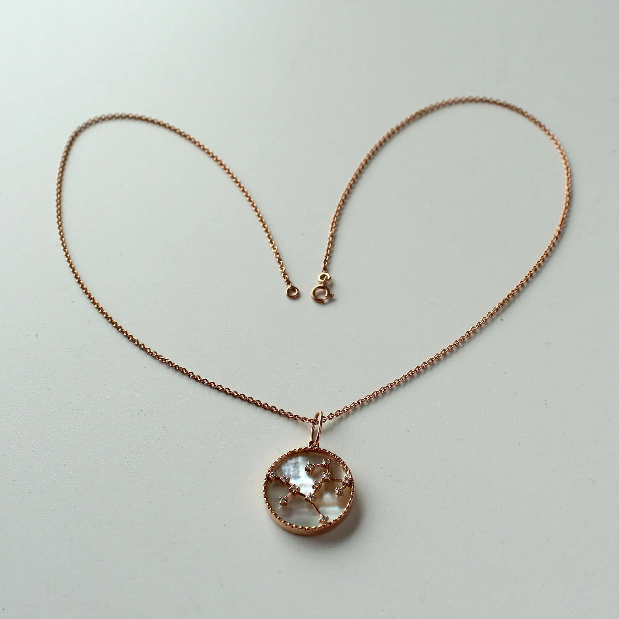 Zodiac Constellation Diamond and MOP Necklace in 14K Gold