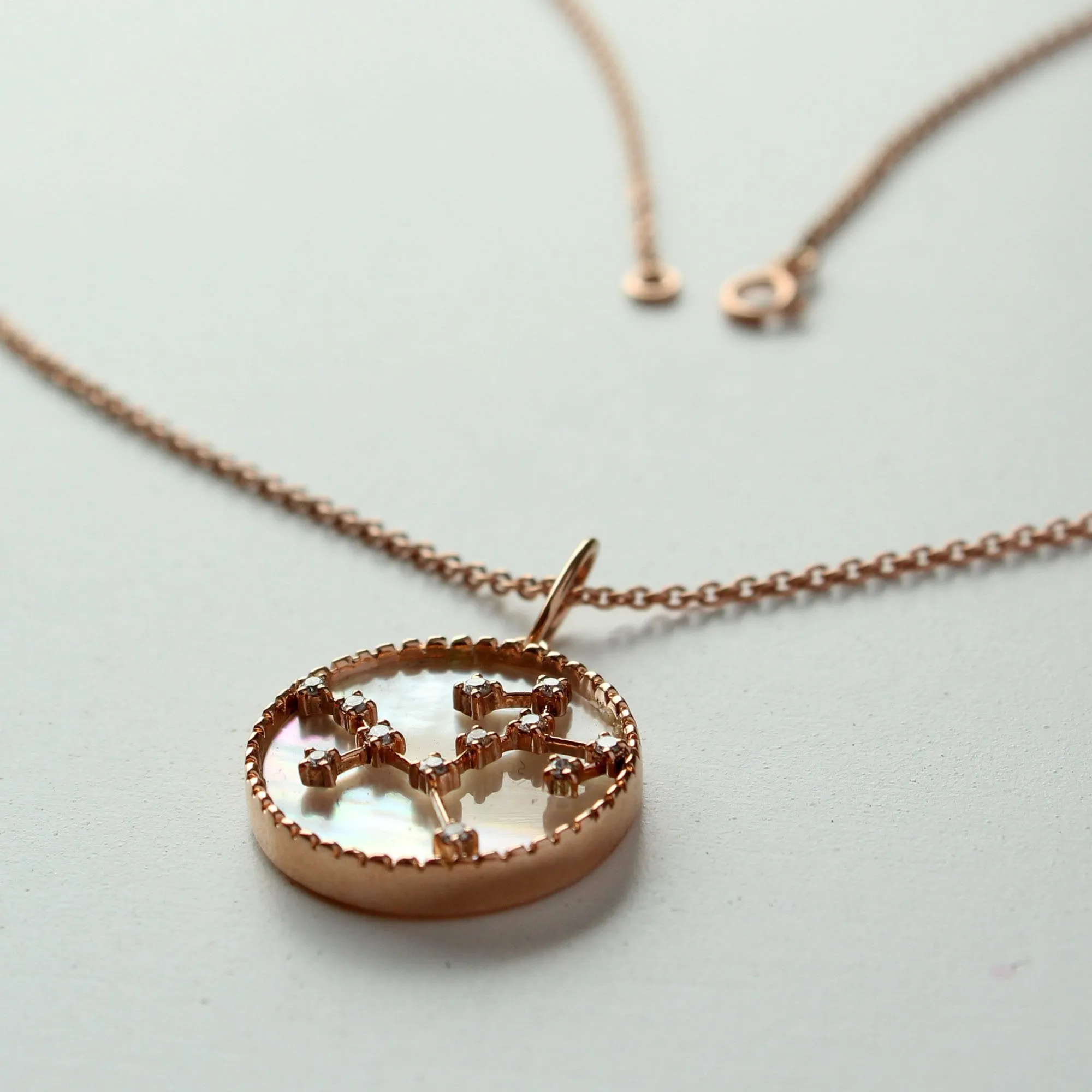 Zodiac Constellation Diamond and MOP Necklace in 14K Gold
