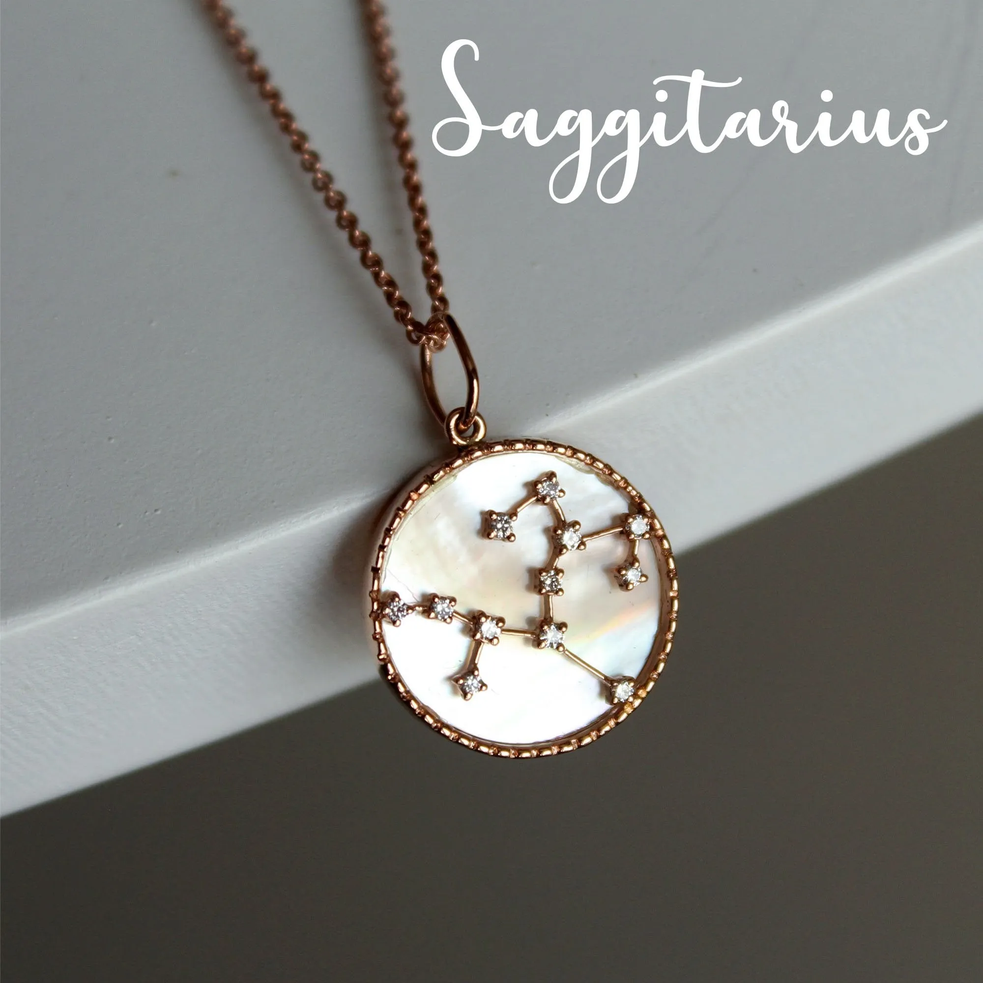 Zodiac Constellation Diamond and MOP Necklace in 14K Gold