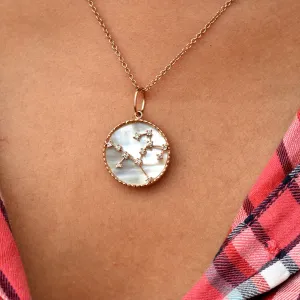 Zodiac Constellation Diamond and MOP Necklace in 14K Gold