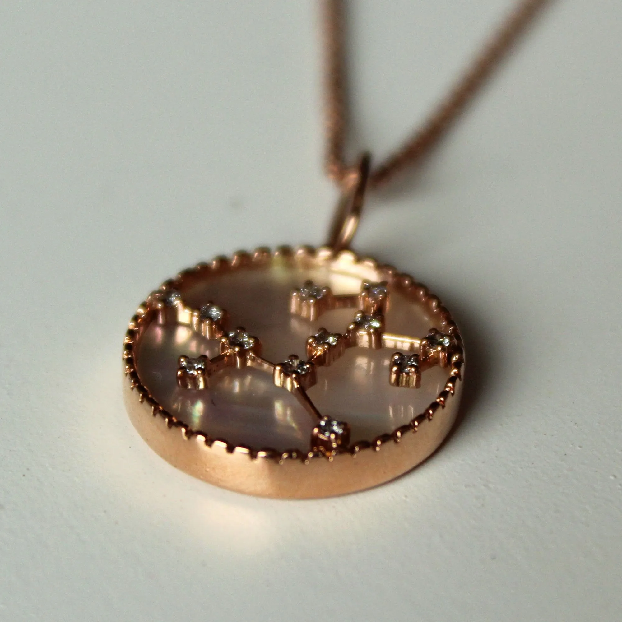 Zodiac Constellation Diamond and MOP Necklace in 14K Gold