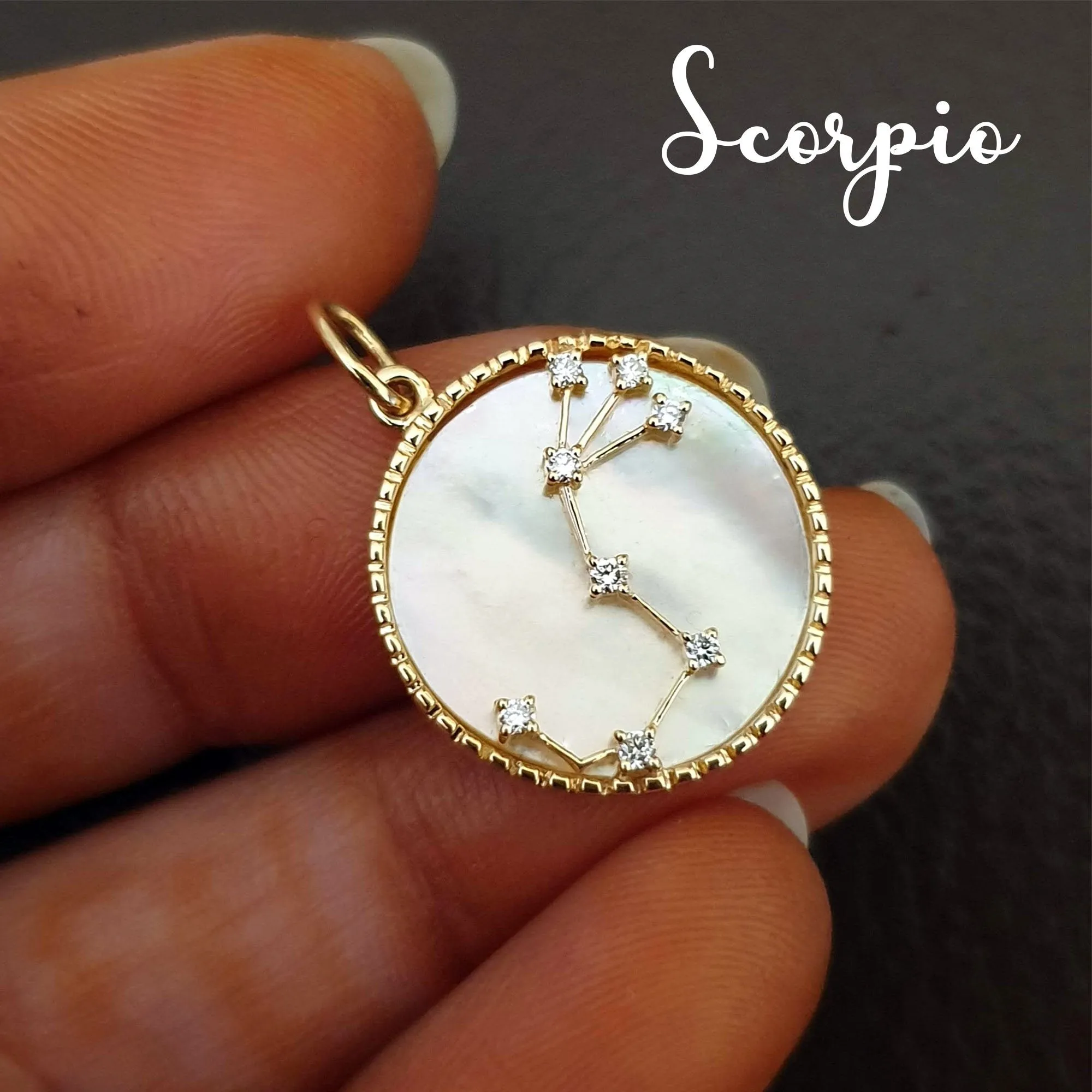 Zodiac Constellation Diamond and MOP Necklace in 14K Gold
