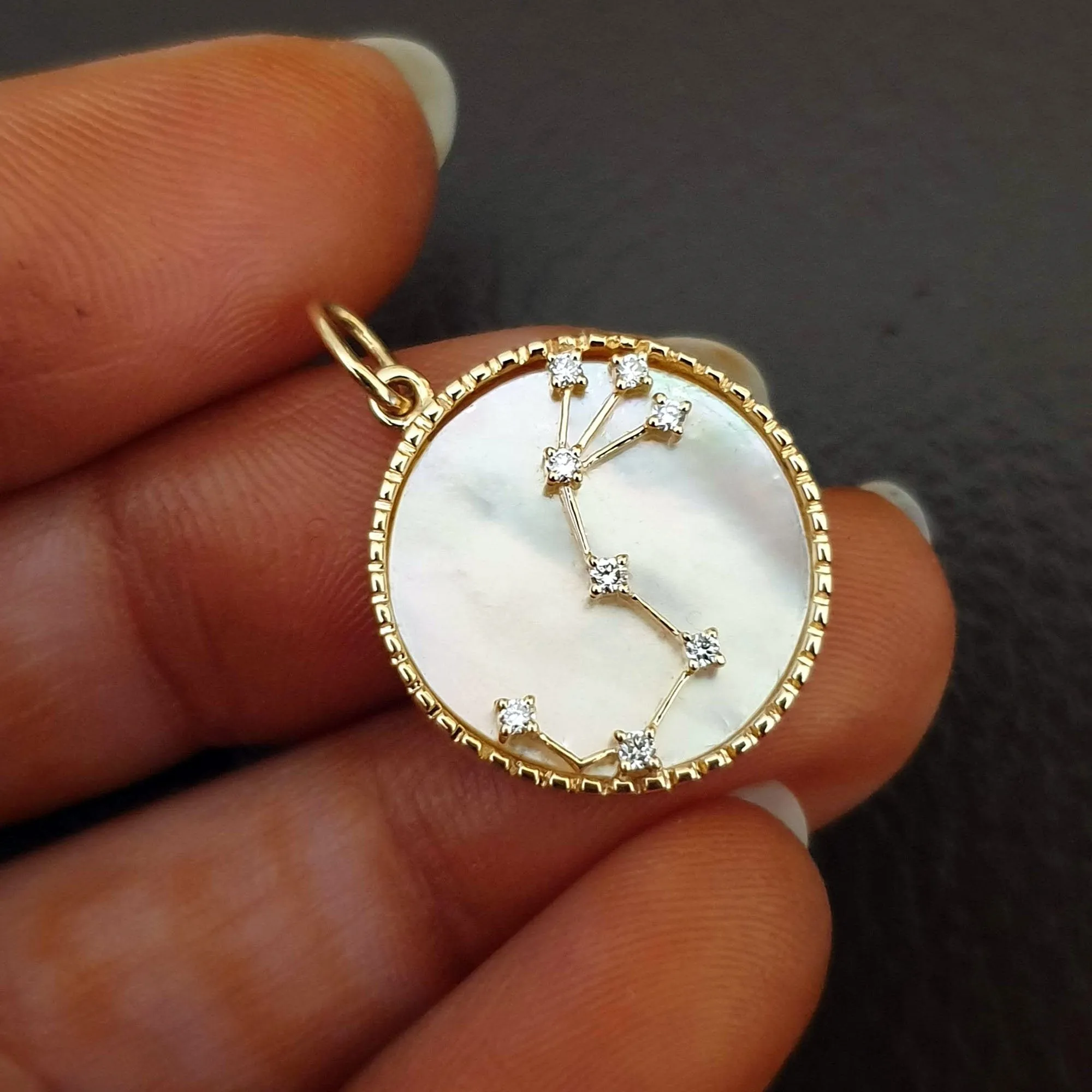 Zodiac Constellation Diamond and MOP Necklace in 14K Gold
